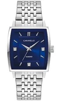 Caravelle Mens Modern Silver-Tone Stainless Steel Bracelet Watch 33mm