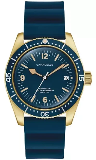Caravelle Mens Vintage Sea Hunter Blue Rubber Rubber Watch 39mm