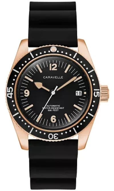 Caravelle Mens Vintage Sea Hunter Black Rubber Watch 39mm