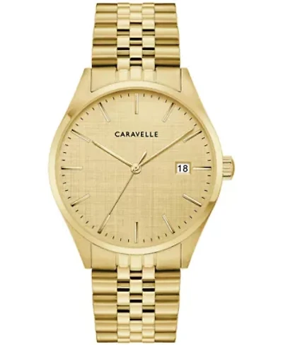 Caravelle Mens Dress Gold-Tone Stainless Steel Bracelet Watch 39mm