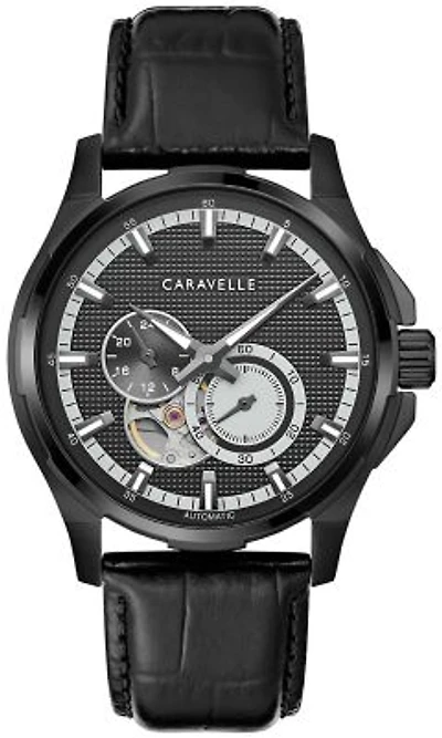 Caravelle Mens Classic Black Strap Watch 42mm