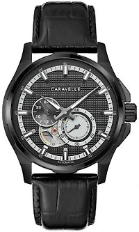 Caravelle Mens Classic Black Strap Watch 42mm