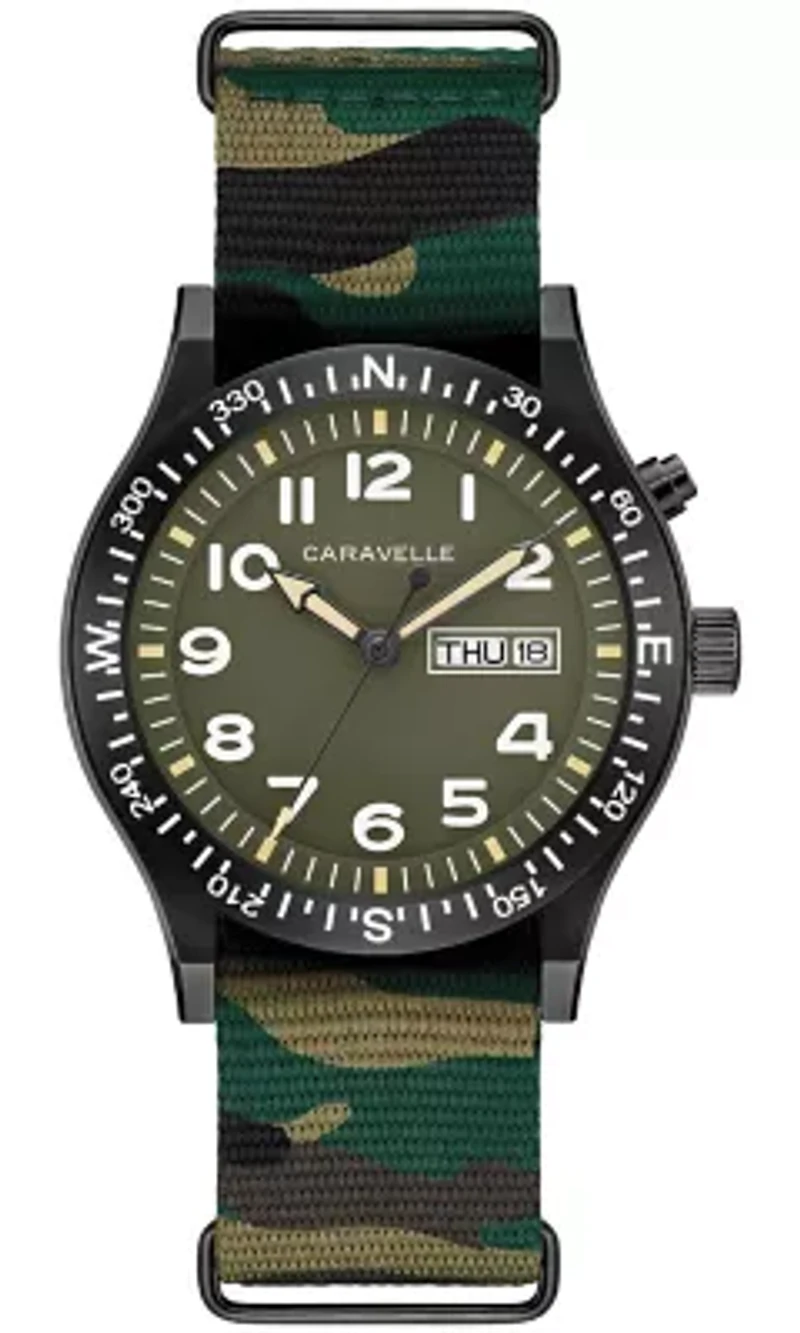 Caravelle Mens Vintage Lite Up Camouflage Strap Watch 39mm