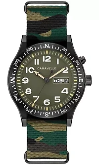 Caravelle Mens Vintage Lite Up Camouflage Strap Watch 39mm