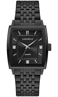 Caravelle Mens Modern Black Stainless Steel Bracelet Watch 33mm
