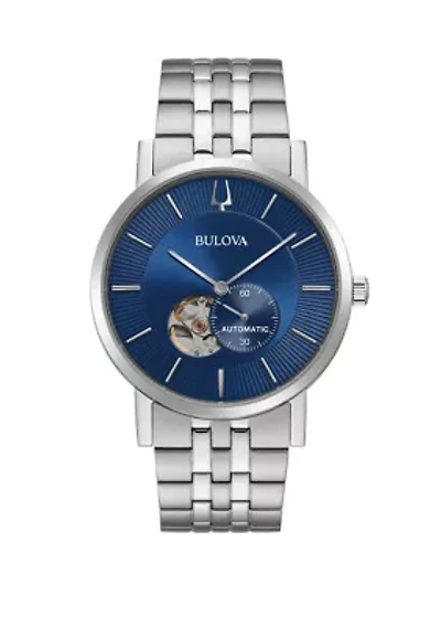 Men's Automatic Clip Stainless Steel Watch with Blue Dial