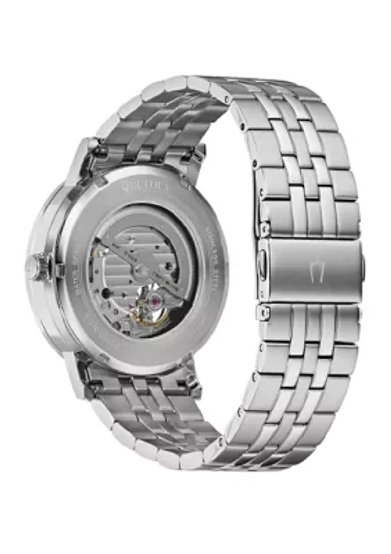 Men's Automatic Clip Stainless Steel Watch with Blue Dial