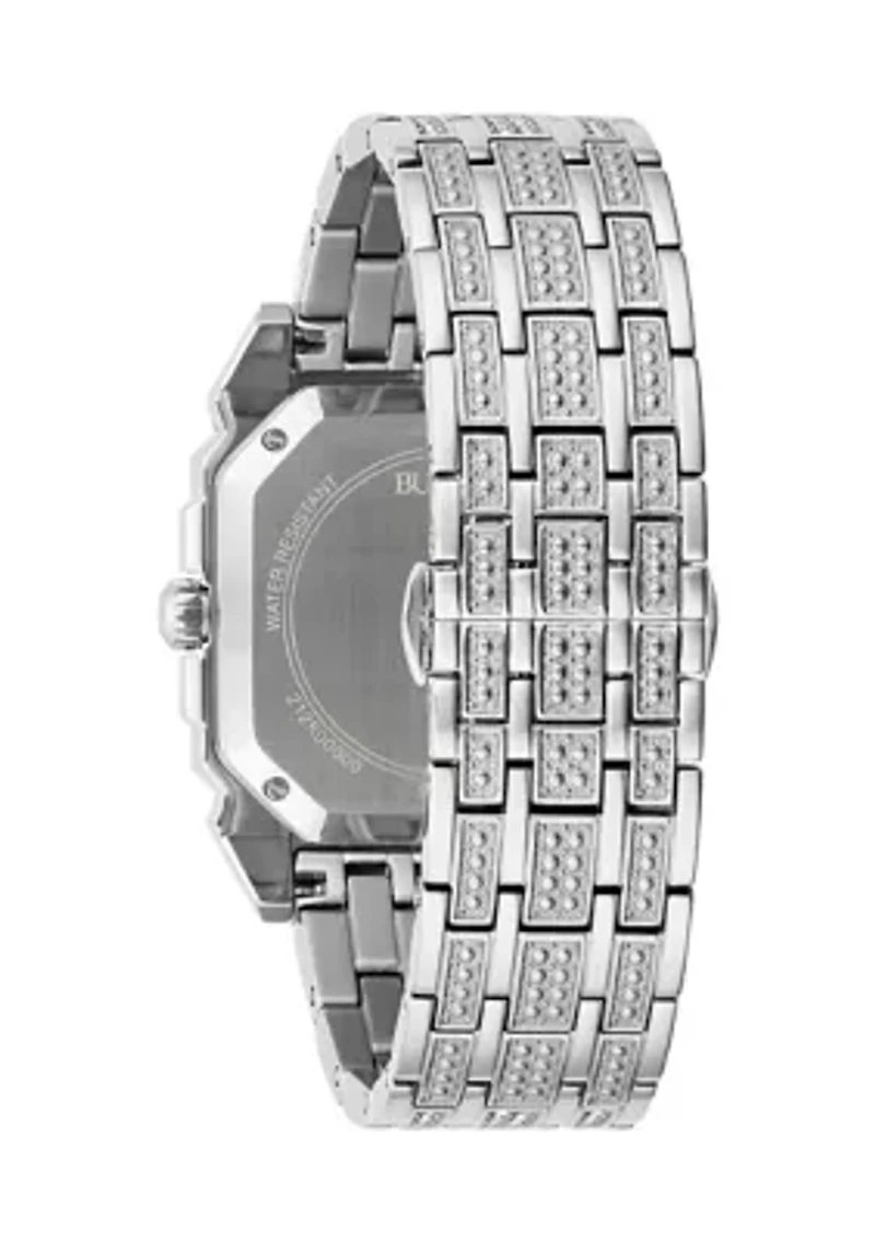 Men's Crystal Octava Silvertone Stainless Steel Bracelet Watch, 40 Millimeter