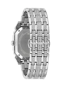 Men's Crystal Octava Silvertone Stainless Steel Bracelet Watch, 40 Millimeter
