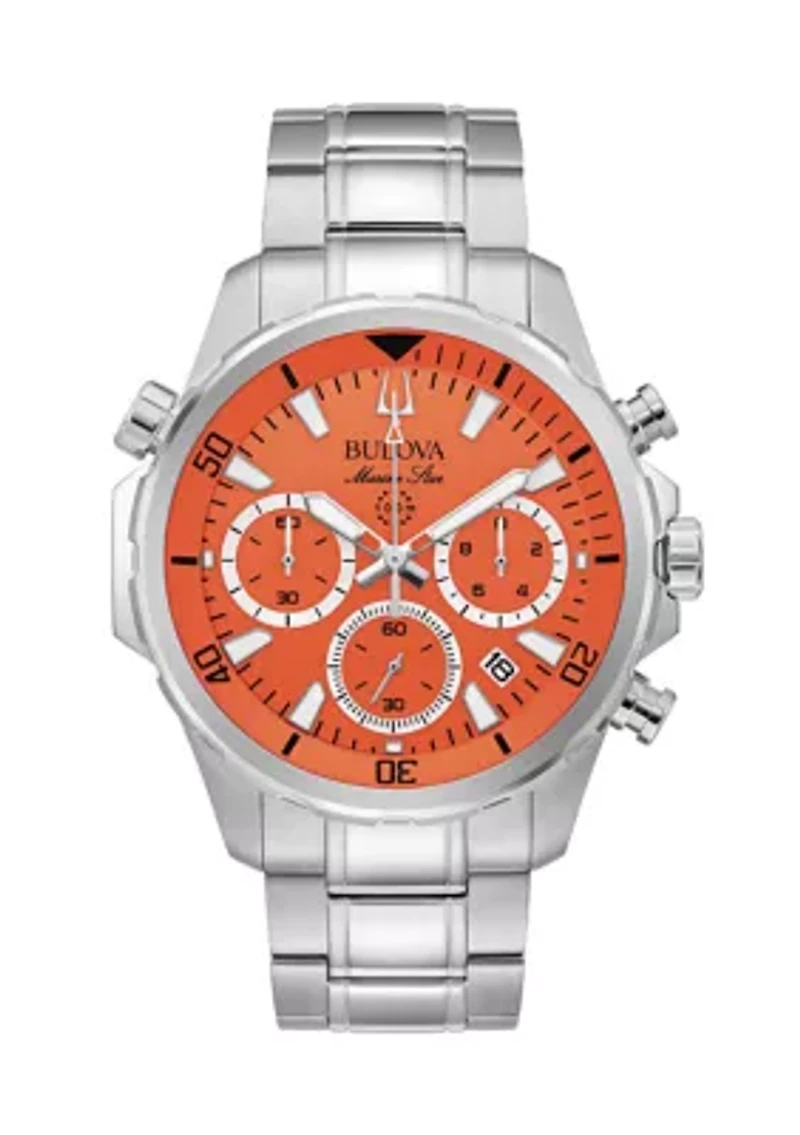 Bulova Men's Marine Star Chronograph Silver-tone Stainless Steel Bracelet Watch, 43.5mm