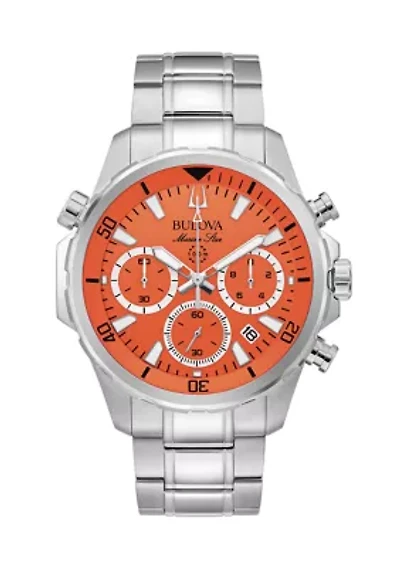 Bulova Men's Marine Star Chronograph Silver-tone Stainless Steel Bracelet Watch, 43.5mm