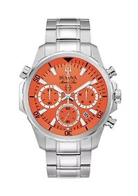 Bulova Men's Marine Star Chronograph Silver-tone Stainless Steel Bracelet Watch, 43.5mm