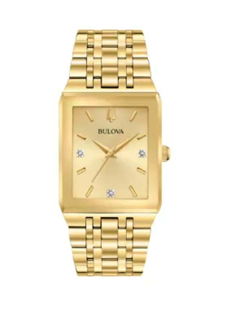 Gold Tone Stainless Steel Quadra Diamond Dial Watch