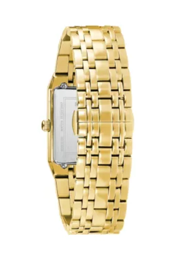 Gold Tone Stainless Steel Quadra Diamond Dial Watch