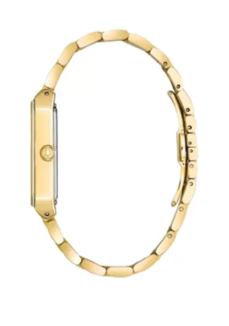 Gold Tone Stainless Steel Quadra Diamond Dial Watch