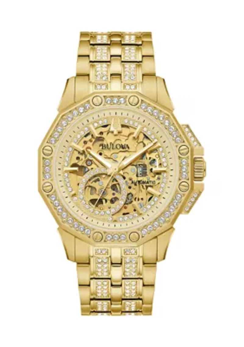 Men's Crystal Octava Automatic Gold-Tone Stainless Steel Bracelet Watch