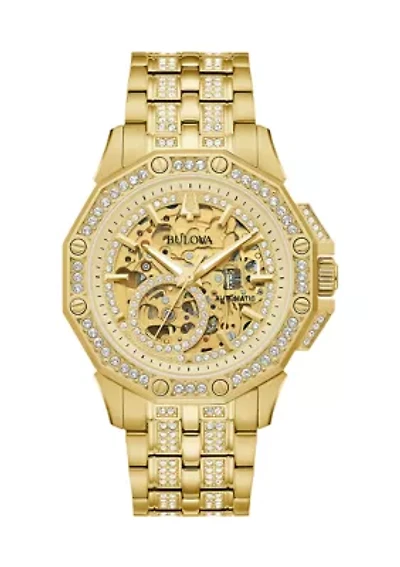 Men's Crystal Octava Automatic Gold-Tone Stainless Steel Bracelet Watch