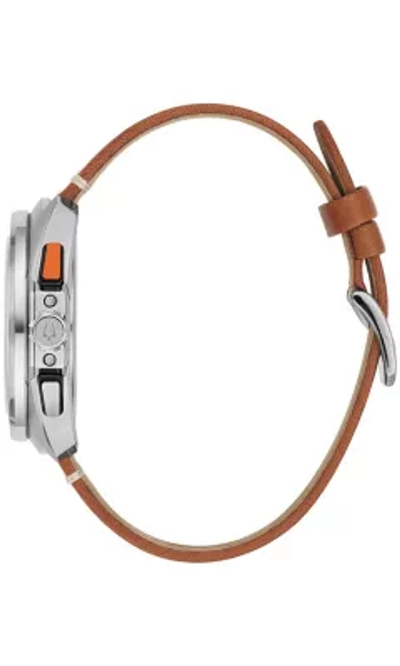 Bulova Mens Performance Racer Brown Leather Strap Watch