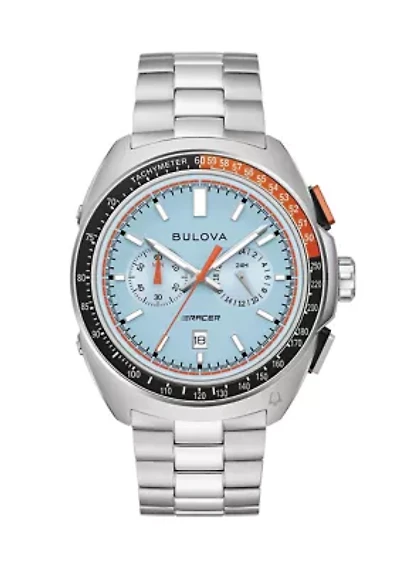 Bulova Mens Performance Racer Silver-Tone Stainless Steel Bracelet Watch