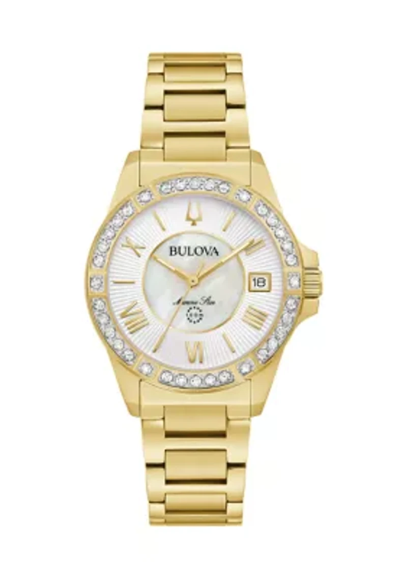 Women's Diamond Marine Star Gold Tone Stainless Steel Bracelet Watch