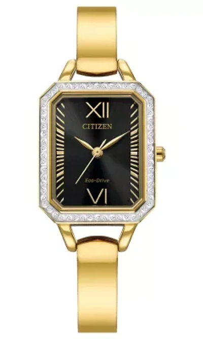 Citizen Eco-Drive Women's Silhouette Crystal Gold-tone Stainless Steel Bangle Watch, 23mm