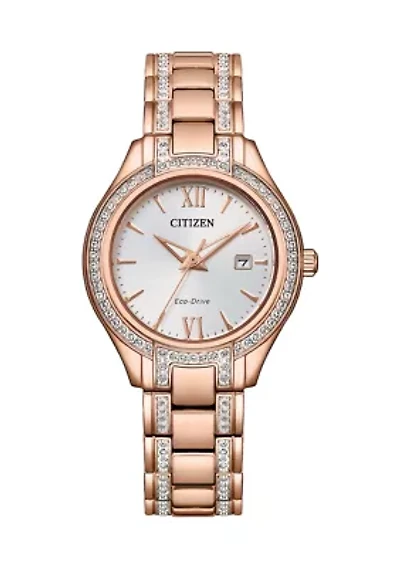 Women's Silhouette Crystal Accent Rose Gold-Tone Stainless Steel Bracelet Watch