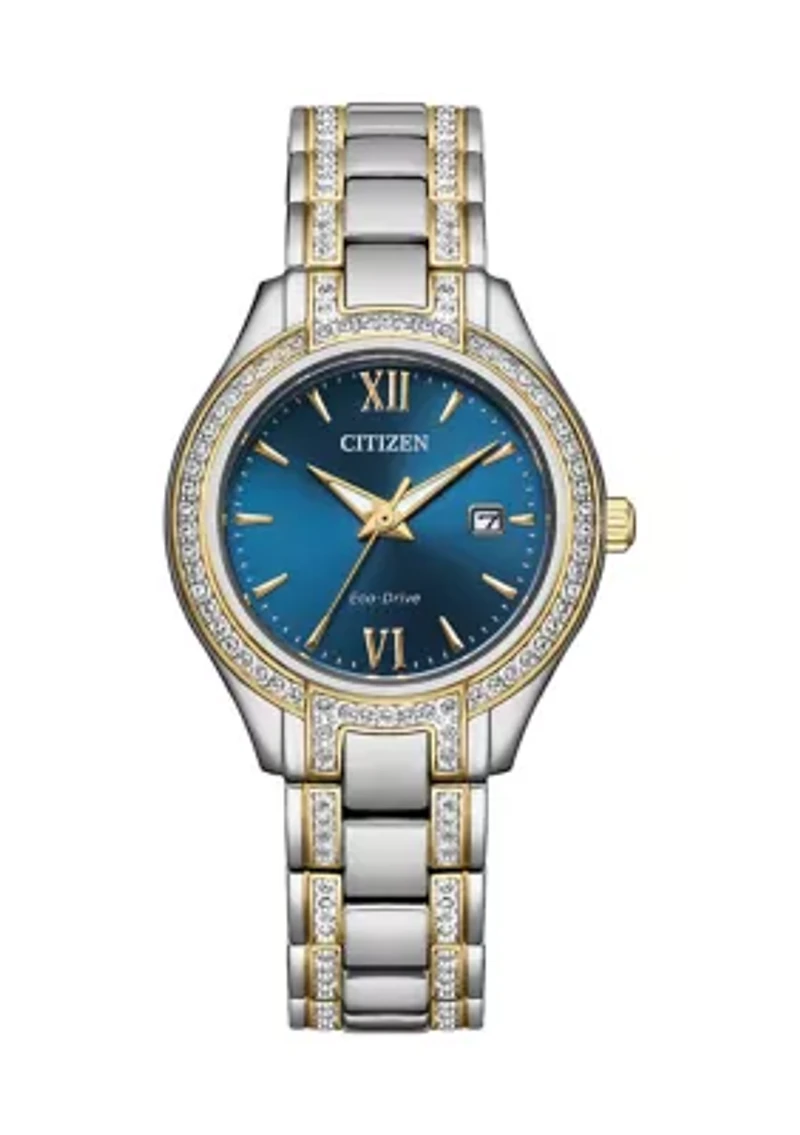 Women's Silhouette Crystal Accent Two Tone Stainless Steel Bracelet Watch