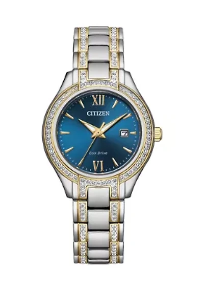 Women's Silhouette Crystal Accent Two Tone Stainless Steel Bracelet Watch