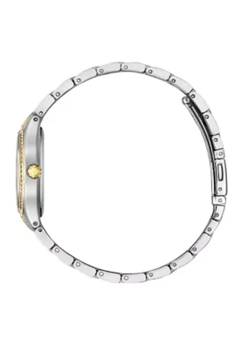 Women's Silhouette Crystal Accent Two Tone Stainless Steel Bracelet Watch