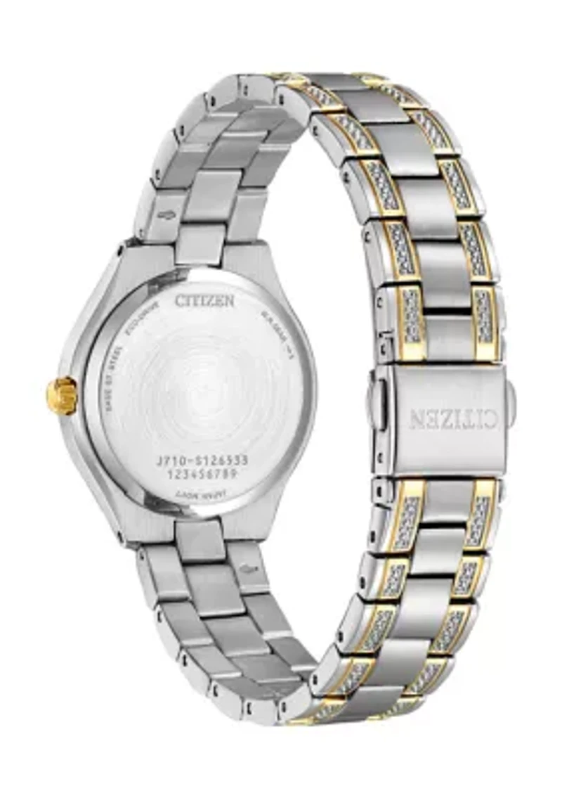 Women's Silhouette Crystal Accent Two Tone Stainless Steel Bracelet Watch