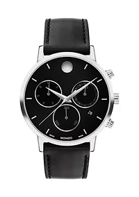Men's Museum Classic Chronograph Stainless Steel Watch with Black Leather Band