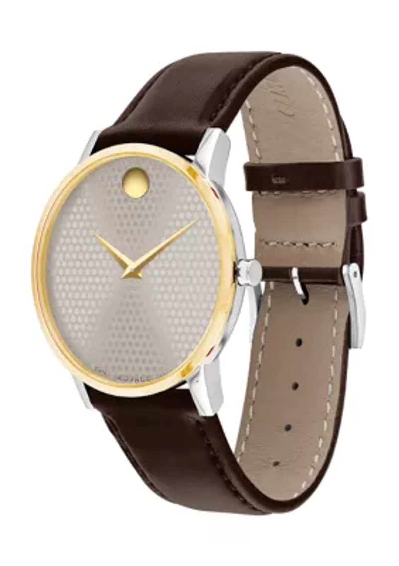Men's Gold Tone Watch with Silver Dial