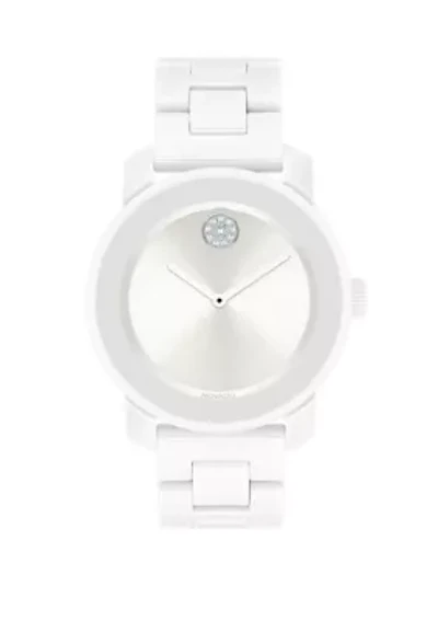 Bold White Ceramic and Stainless Steel Bracelet Watch