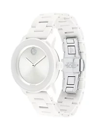 Bold White Ceramic and Stainless Steel Bracelet Watch