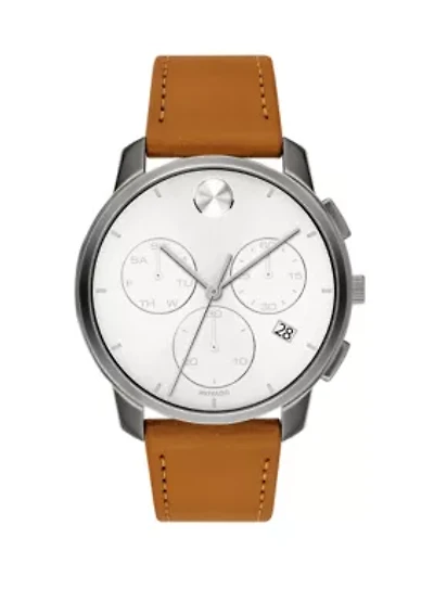 Men's 42 Millimeter Stainless Steel Bold Leather Strap Watch