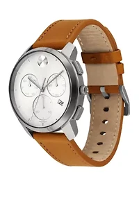 Men's 42 Millimeter Stainless Steel Bold Leather Strap Watch