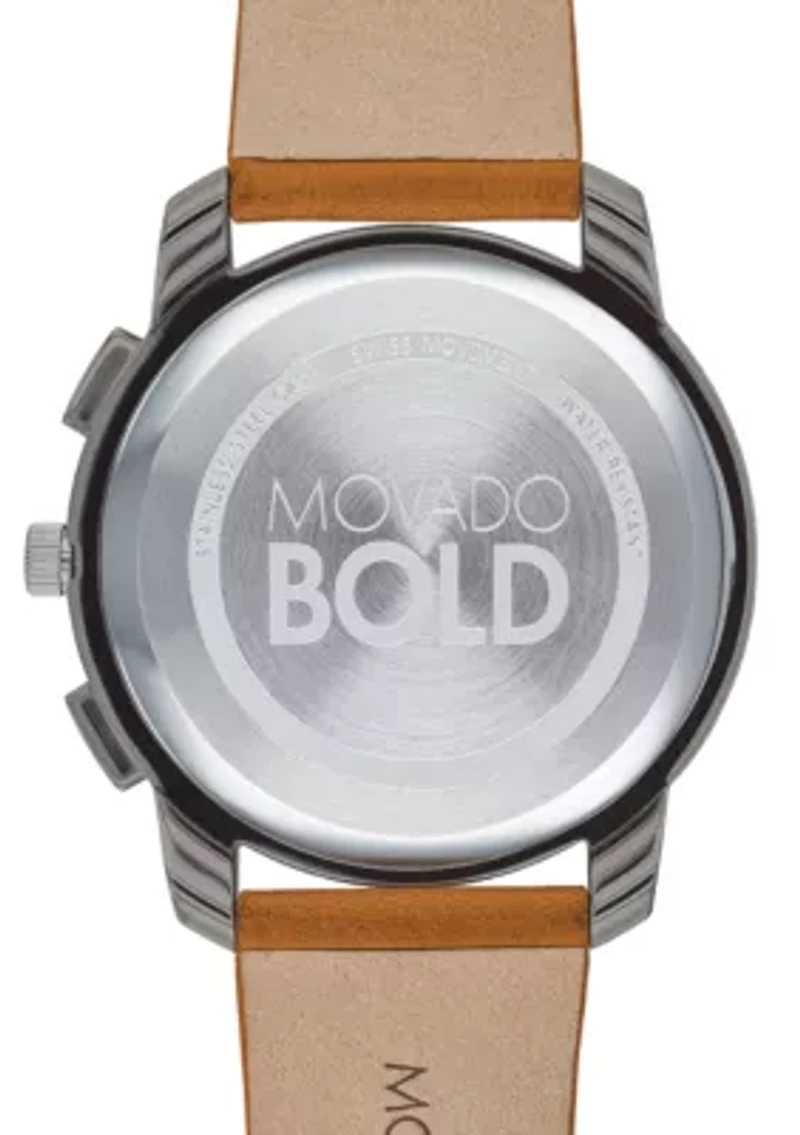 Men's 42 Millimeter Stainless Steel Bold Leather Strap Watch