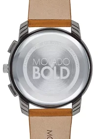 Men's 42 Millimeter Stainless Steel Bold Leather Strap Watch