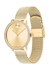 Lab Grown Bold Gold Tone Mesh Bracelet Watch