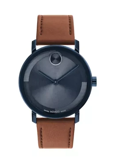 Men's Bold Evolution 2 Blue Dial Brown Leather Band Watch 