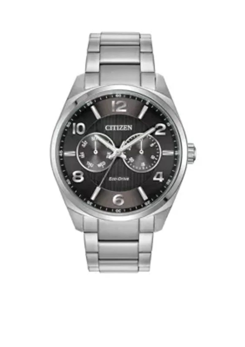 Men's Stainless Steel Dress Watch with Day and Date Subdial