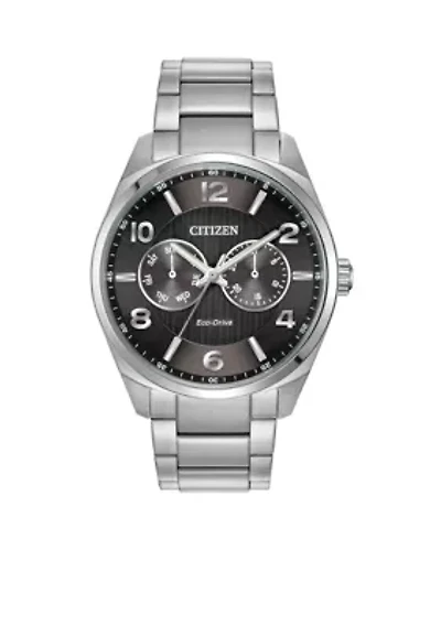 Men's Stainless Steel Dress Watch with Day and Date Subdial