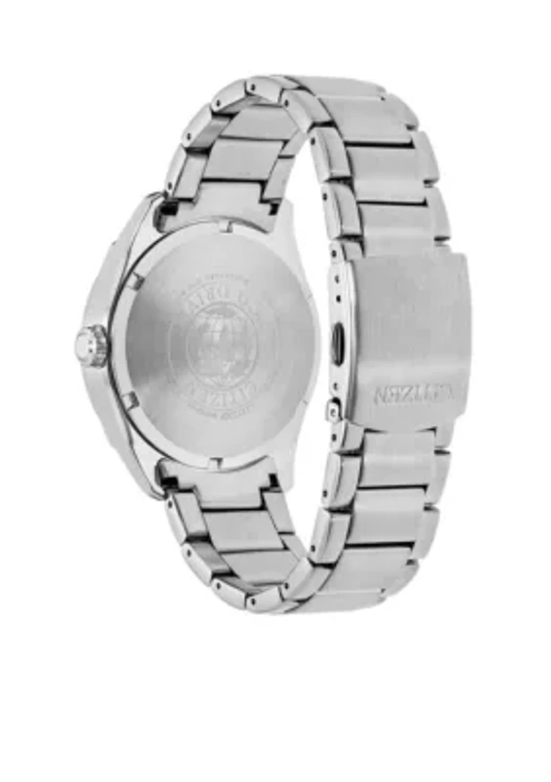 Men's Stainless Steel Dress Watch with Day and Date Subdial
