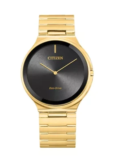 Eco Drive Men's Stiletto Gold Tone Stainless Steel Bracelet Watch
