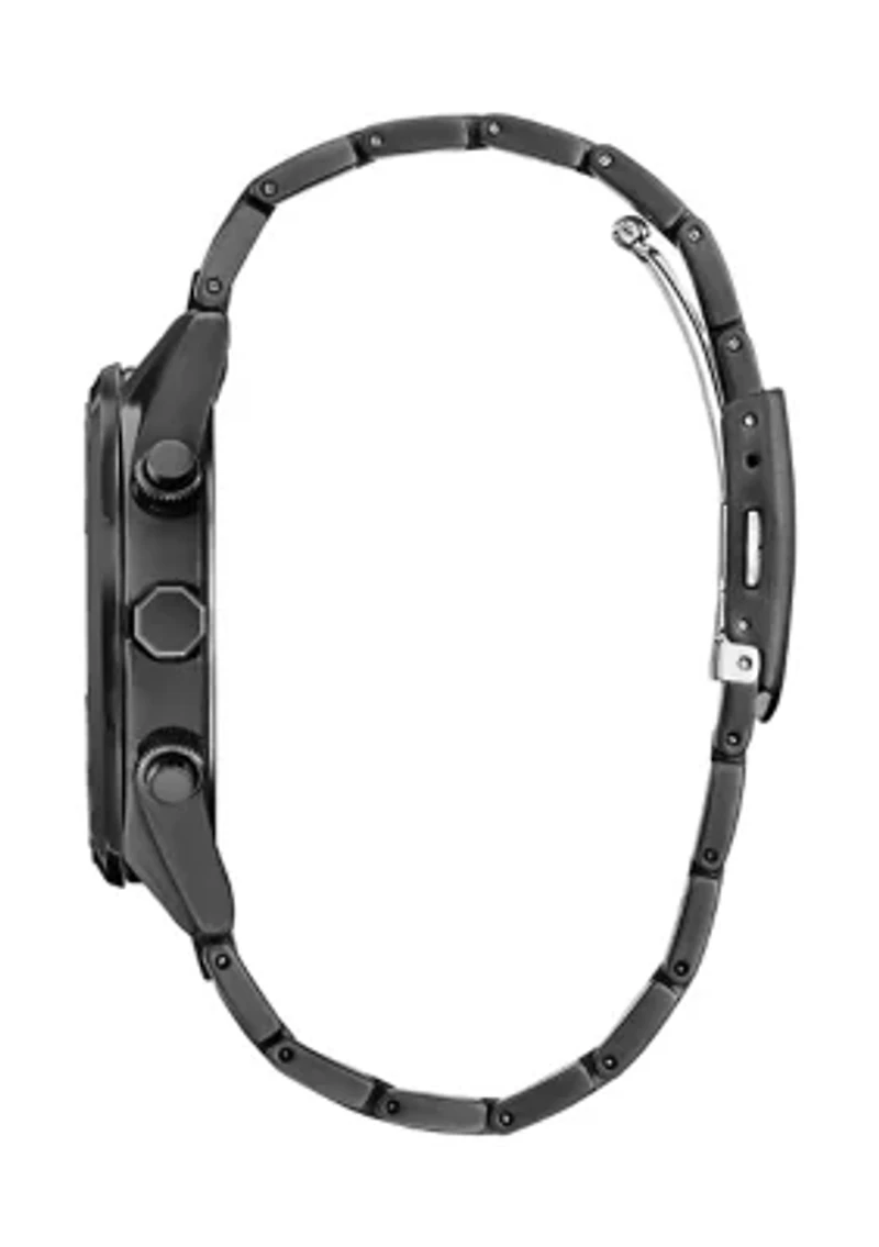 Men's Sport Luxury Radio Control Black Stainless Steel Bracelet Watch 