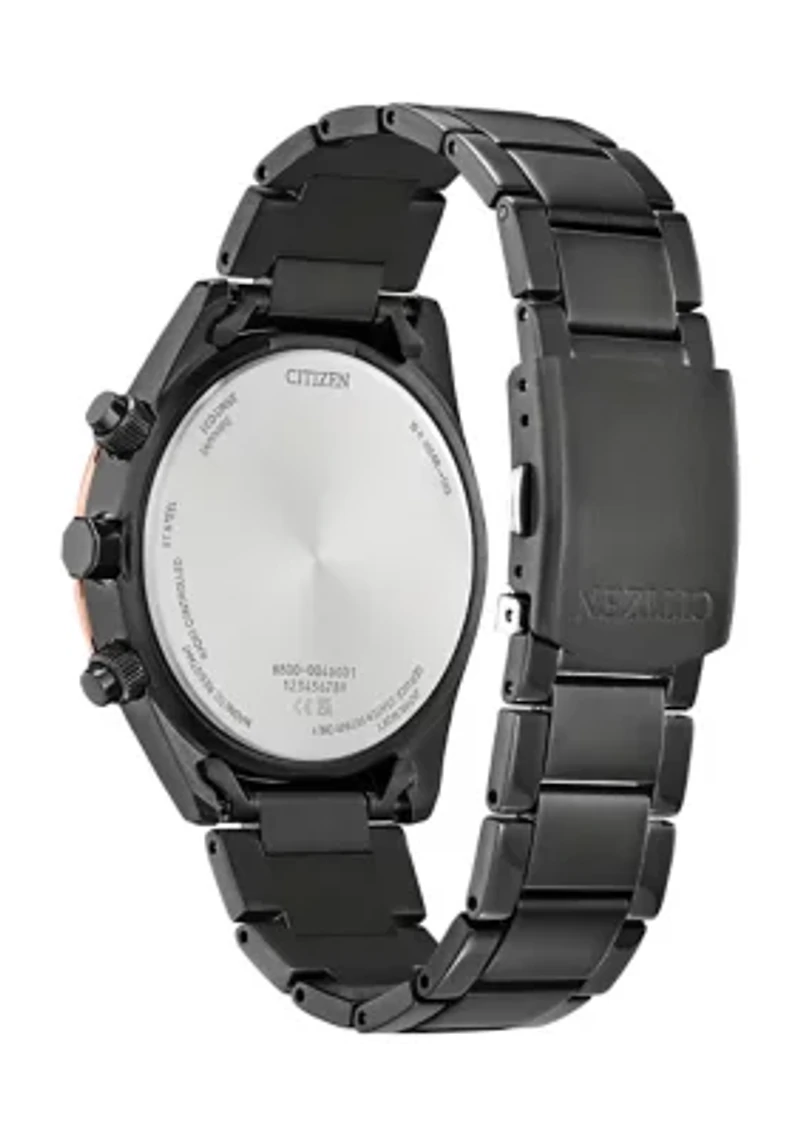 Men's Sport Luxury Radio Control Black Stainless Steel Bracelet Watch 