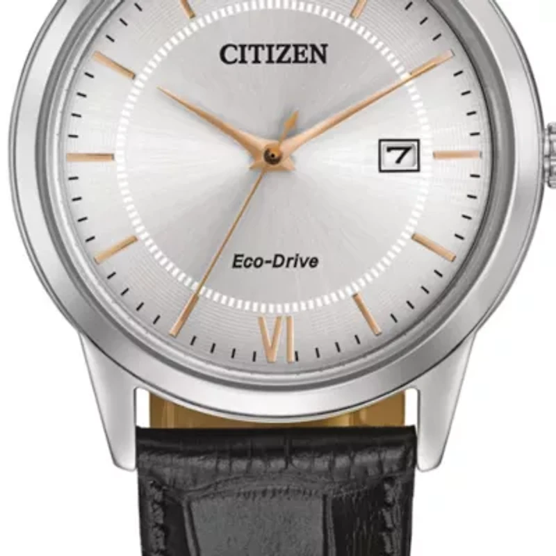 Eco-Drive Men's Black Leather Strap Watch