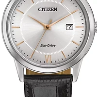 Eco-Drive Men's Black Leather Strap Watch