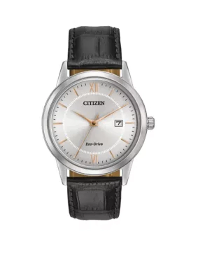 Eco-Drive Men's Black Leather Strap Watch