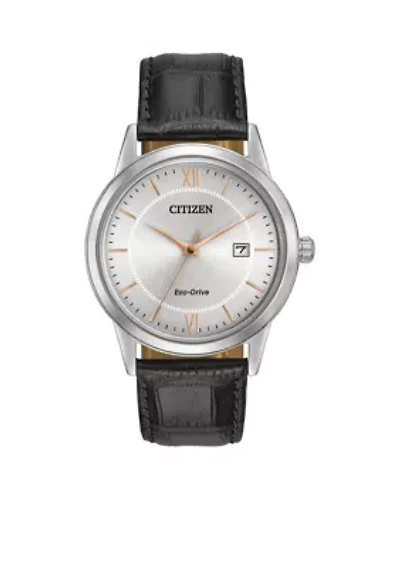 Eco-Drive Men's Black Leather Strap Watch